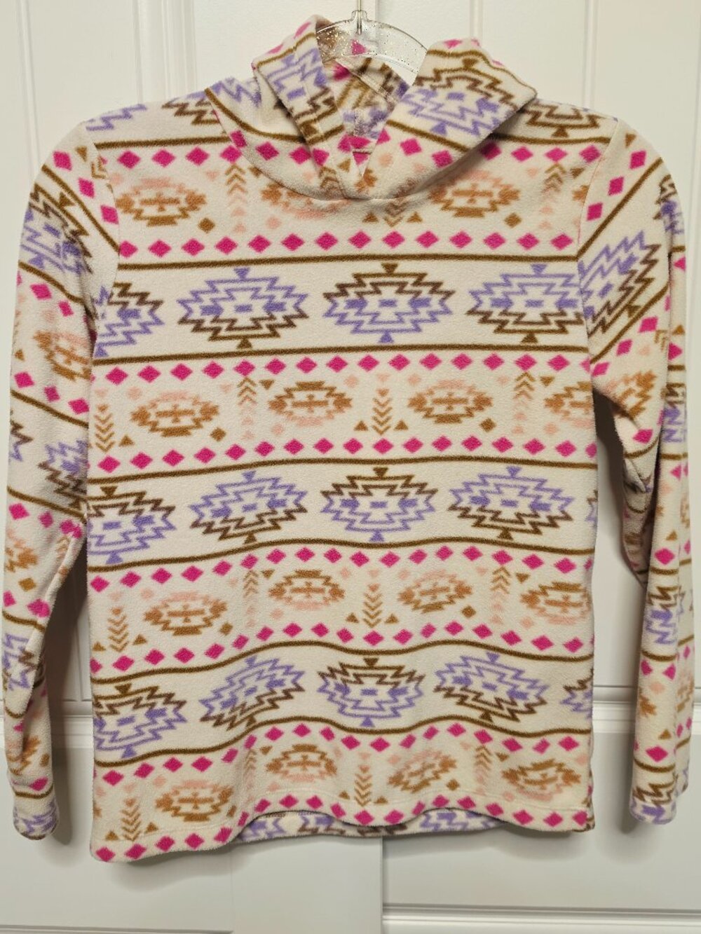 The Children's Place Girls Size Large 10/12 Hooded Fleece Ivory Aztec